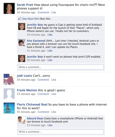 Gap Facebook Wall Comments