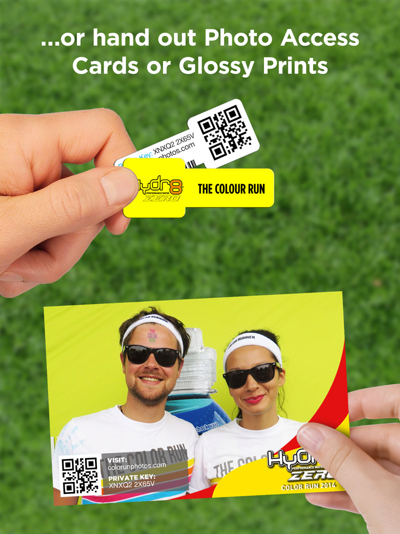 Enable sharing by email, SMS, printing, custom surveys and Photo Access Cards